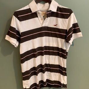 Hollister men size M medium polo white brown red stripes rn54867 ca50316